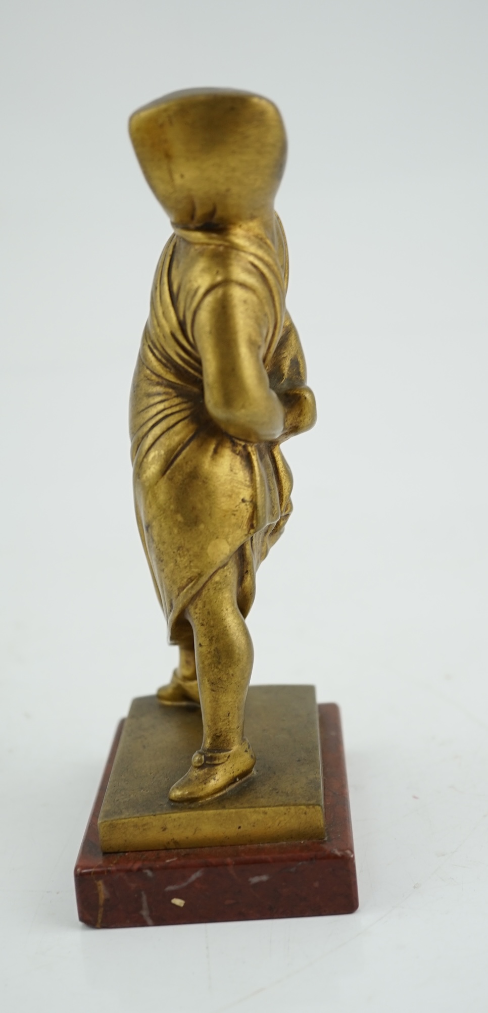 Antoine-Louis Barye (1795-1875), a gilt bronze figure 'Le Fou De Rome', signed, on red marble plinth, F. Barbedienne foundry mark, 6.5cm deep,19cm high